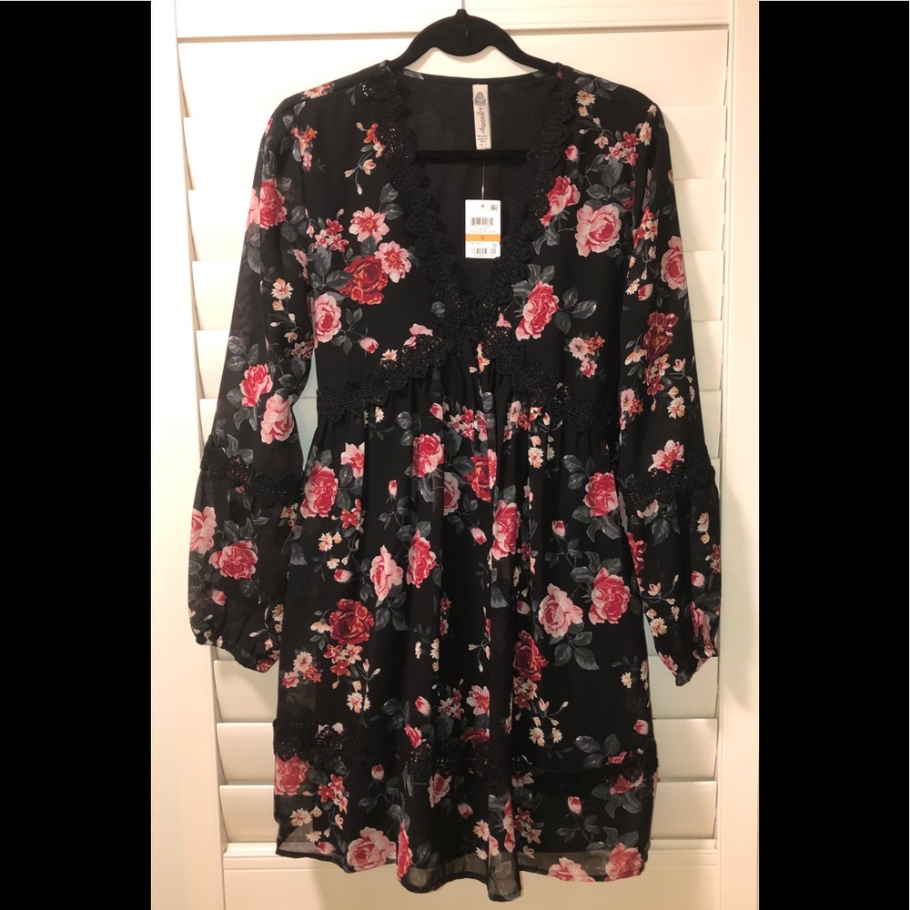 American Rag Floral Black Tunic Dress